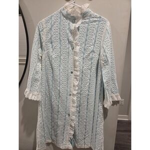 Vintage Say Lu Lounge Robe White Lace Over Blue S Union Label Peasant Edwardian